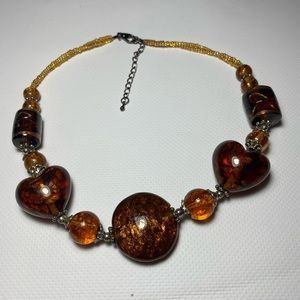 Vintage Venetian Dichroic Glass Gold and Amber Necklace